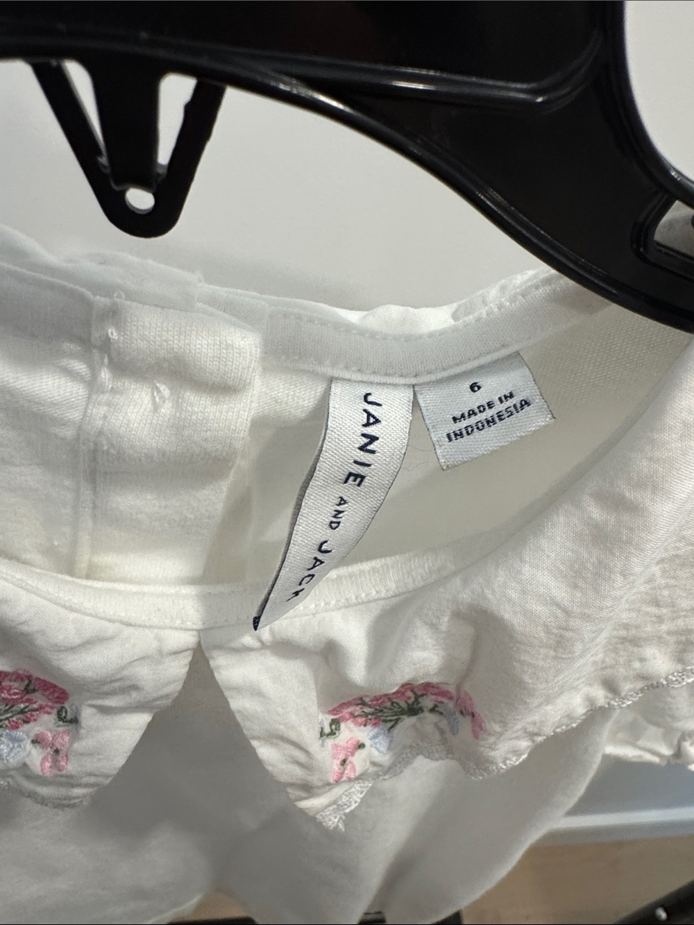 Janie and Jack White Peter Pan Collar Top with Pink Floral Embroidery - Picture 2 of 3